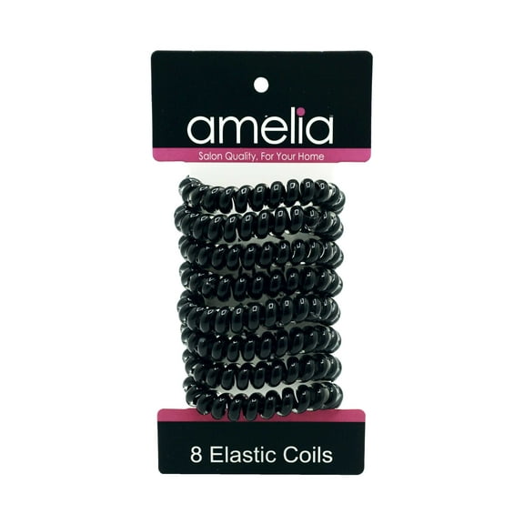 8 Smooth Elastic Hair Coils, 2in Diameter, Medium Size, Black Color, Gentle on Hair, Stong Hold and Minimizes Dents and Creases!