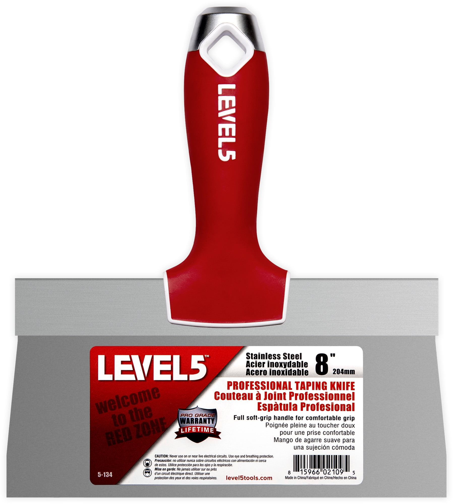 8" Soft-Grip Stainless Steel Taping Knife - LEVEL5 | Pro-Grade | Metal Hammer End | 5-134