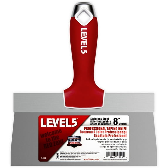 8" Soft-Grip Stainless Steel Taping Knife - LEVEL5 | Pro-Grade | Metal Hammer End | 5-134