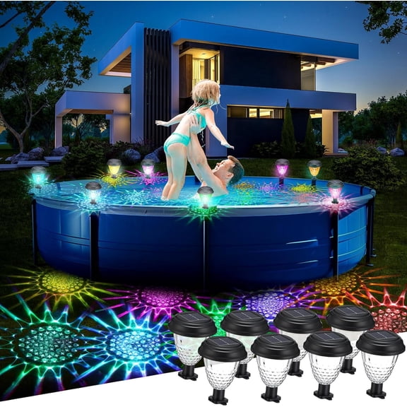 8 Solar Pool Lights for Above Ground Framed Pools, Waterproof Solar Light, Outdoor Pool Fence Decoration, Pool Accessories, Colorful Light