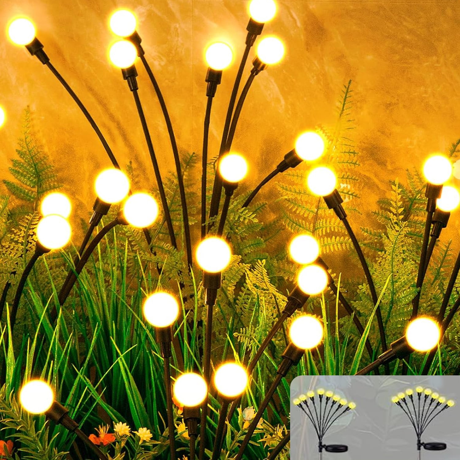 BN-LINK 2 Pack Solar Garden Lights, Auto On/Off 16 LED Solar Swaying Lights Outdoor Waterproof, Firefly Light for Outside Yard Pathway Landscape Decorations (Warm White)