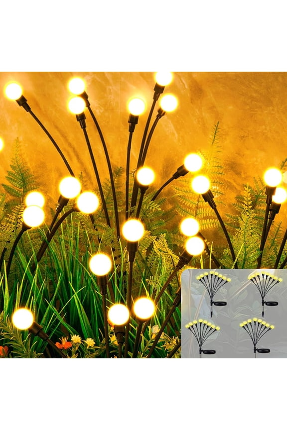4 Pack Solar Garden Lights, Auto On/Off 32 LED Solar Swaying Lights Outdoor Waterproof, Firefly Light for Outside Yard Pathway Landscape Decorations (Warm White)