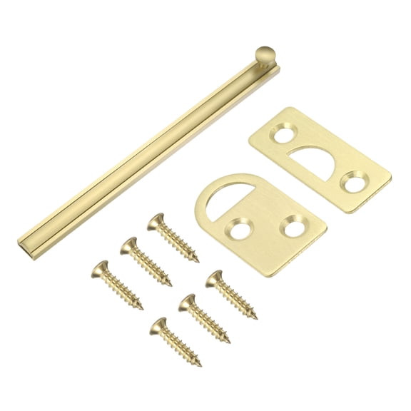 8" Solid Brass Surface Bolt, Concealed Security Slide Latch Door Lock with Screws, Brushed French Door Lock for Closet Cabinet Recessed Doors, Gold Tone