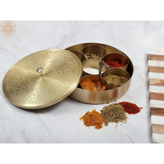 8" Spice Box | Brass Masala Box | Handmade Kitchen and Dining Utensils