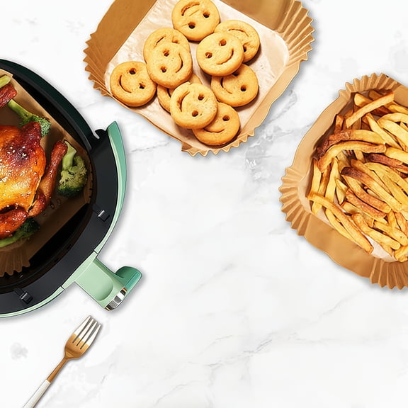 8" Square Air Fryer Paper Liners - Non-Stick, Oil-Absorbent Baking Mats for 2-8QT Models, Microwave & Oven Safe, Disposable for Holiday Cooking