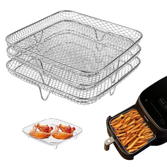 8" Square Air Fryer Rack Set, 3Pcs Stackable Stainless Steel Racks for 8.7" Air Fryers