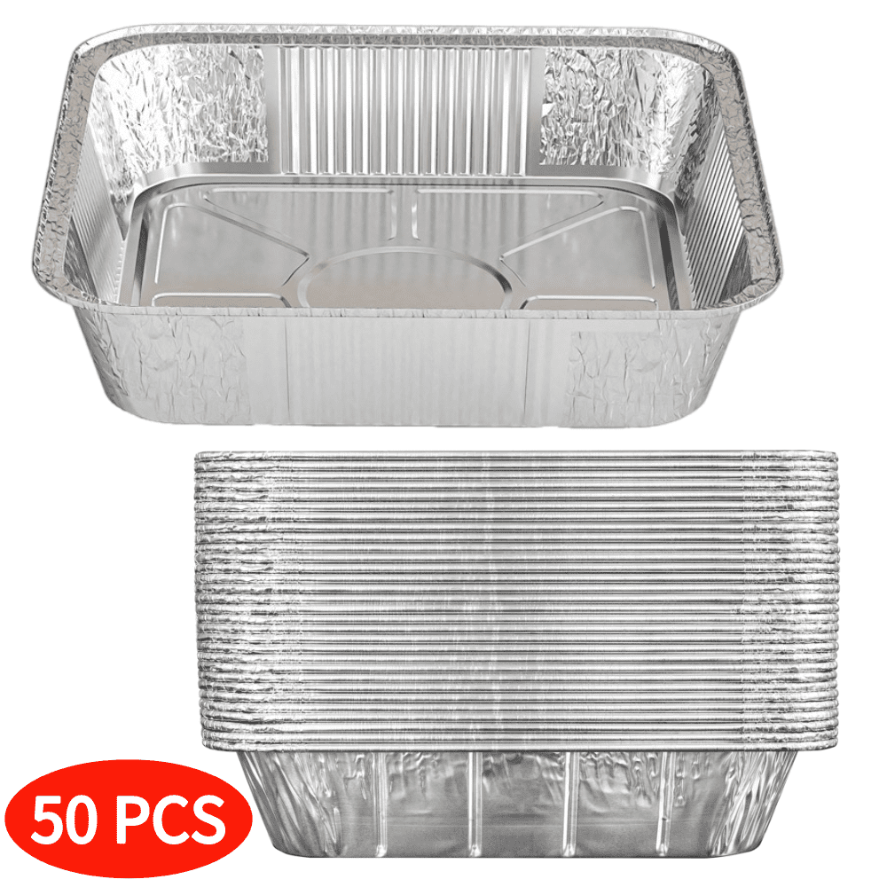 8" Square Aluminum Foil Pans (50 Pack) Pie Tins Disposable, ToGo