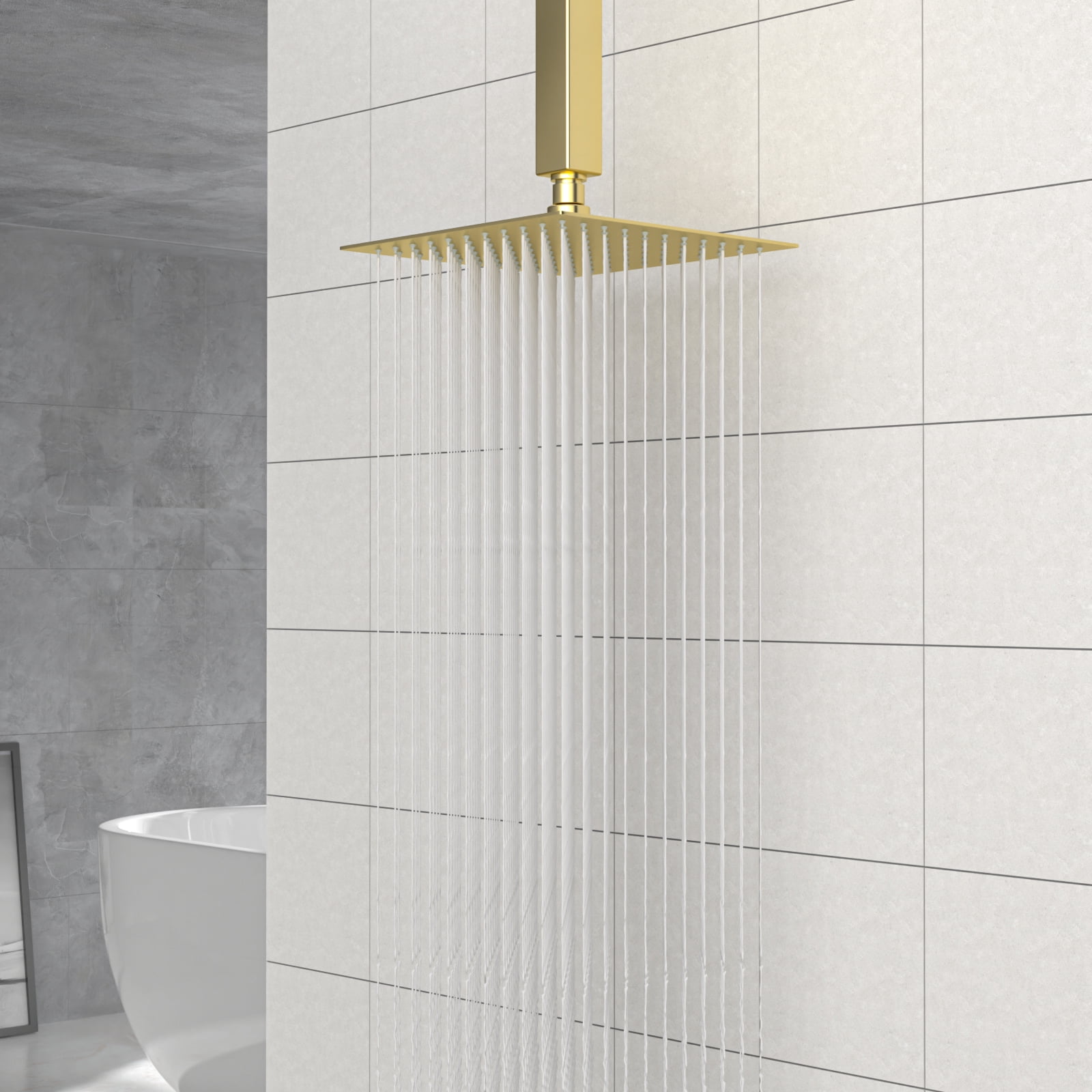 8" Square Rainfall Shower Head, Wall/Ceiling Mounted, Gold