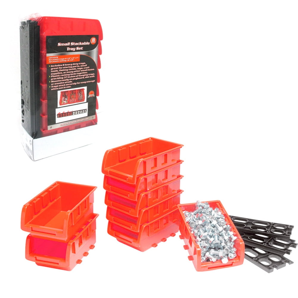 Red Small Stackable Plastic Storage Bins for Wall Mount