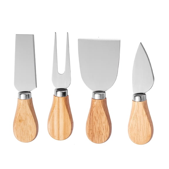8 Stainless Steel Cheese Knife Set with Rubberwood Handle - Includes Cutter, Pizza Slicer, Fork and Spatula for Kitchen and Restaurant Use