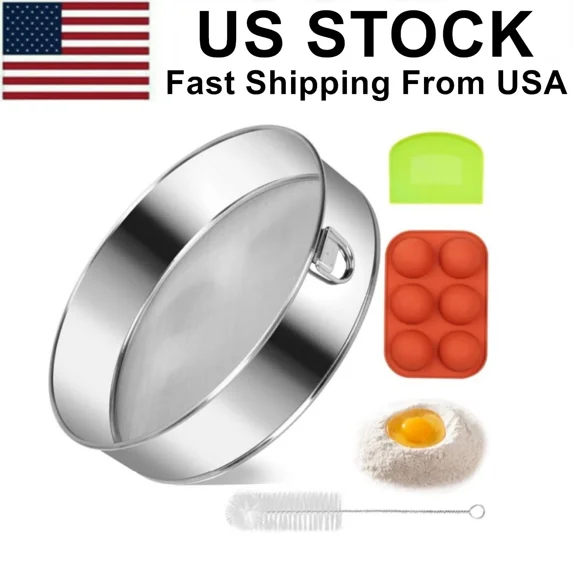 8" Stainless Steel Flour Sifter 60 Mesh - Baking Sieve W/Scraper - Gift Idea