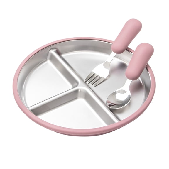 8" Stainless Steel Plate with Suction, Divided Plates with Removable Silicone Sleeves, Non Slip Unbreakable Snack Dishes