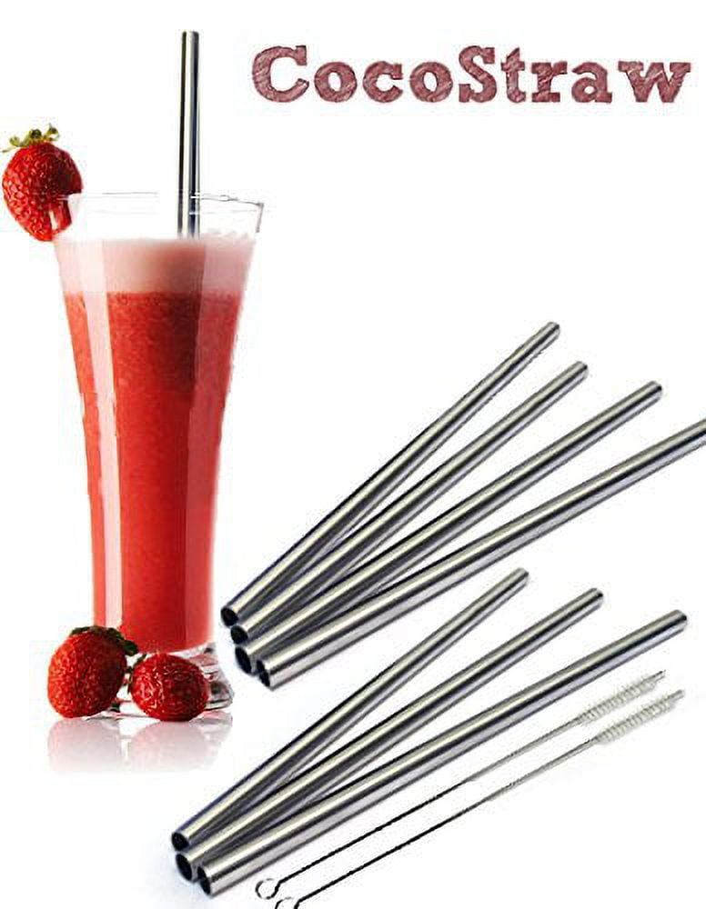 CocoStraw 10 Reusable Straws - Stainless Steel Drinking - Set of 10 +  Cleaner - Eco Friendly, SAFE, NON-TOXIC non-plastic- CocoStraw Brand