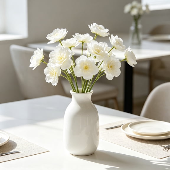 8-Stem Artificial Daffodil Hand-Tied Bouquet Plastic White Home Decor Table Centerpiece 2 Bunches