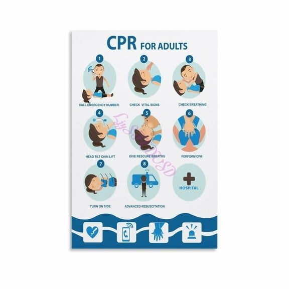 8 Step Adult CPR Infographic Poster Canvas Painting Wall Art