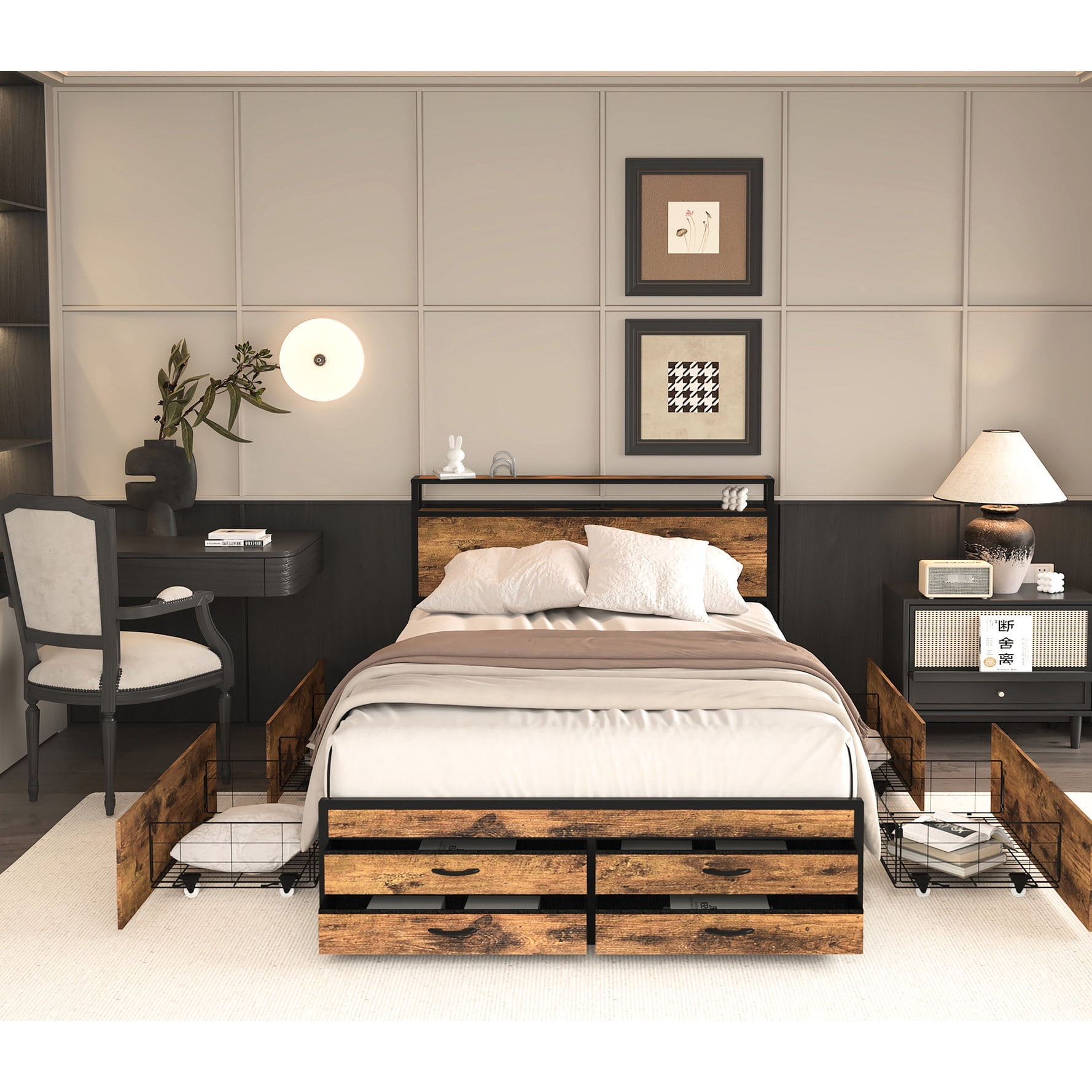 8 Storage Drawers & LED Headboard Bed Frame / For Storing Clothes ...