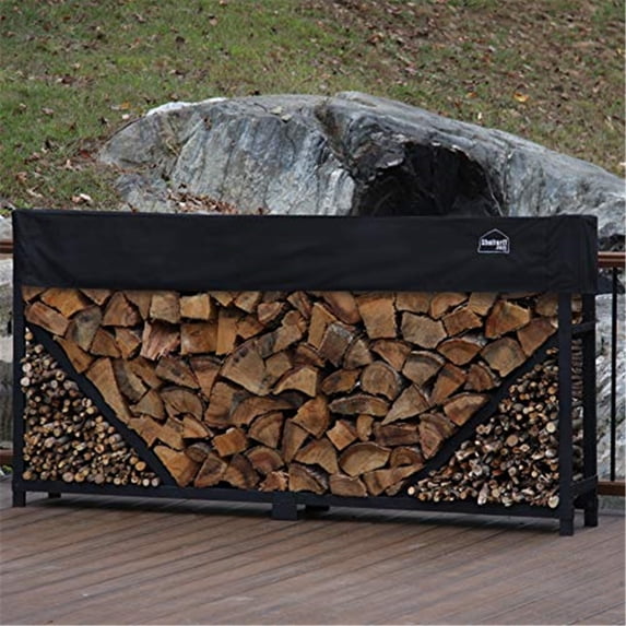 8' Straigth Firewood Log Rack with Kindling Kit with 1' Cover