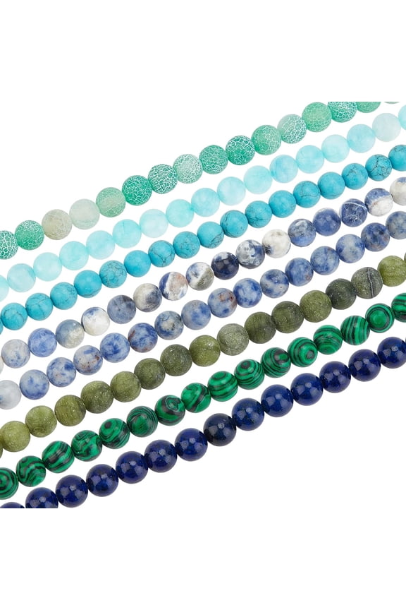 8 Strands 8mm Natural Stone Beads Natural Crystal Beads Natural & Synthetic Gemstone Mixed Color Round Beads Stone Beading for Bracelet Necklace Jewelry Making - 8 Styles
