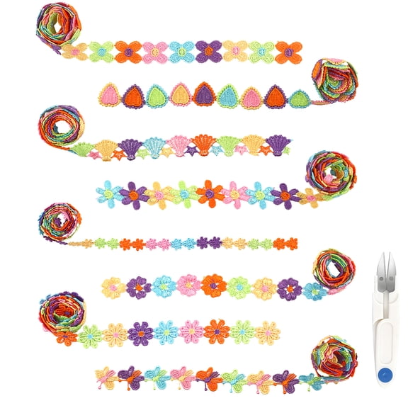 8 Strands Polyester Lace Trims Embroidered Applique Sewing Ribbon for Craft Decoration Colorful Mixed Shapes Mixed Patterns 1/2~1-1/8 inch(13~30mm)