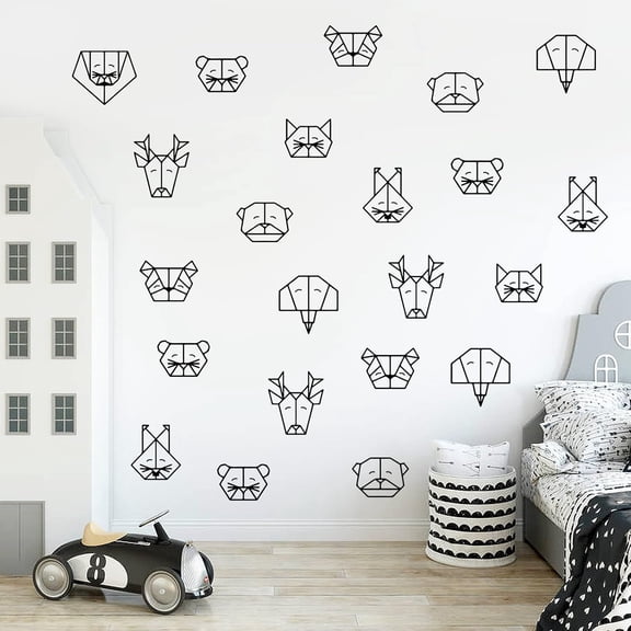 8 Style Animal Wall Stickers Line Geometry Elk Stickers Lion Elephant Wall Decal Wall Art Decoration for Boys Room Wall Decor Living Room Kids Bedroom Birthday Gifts for DIY