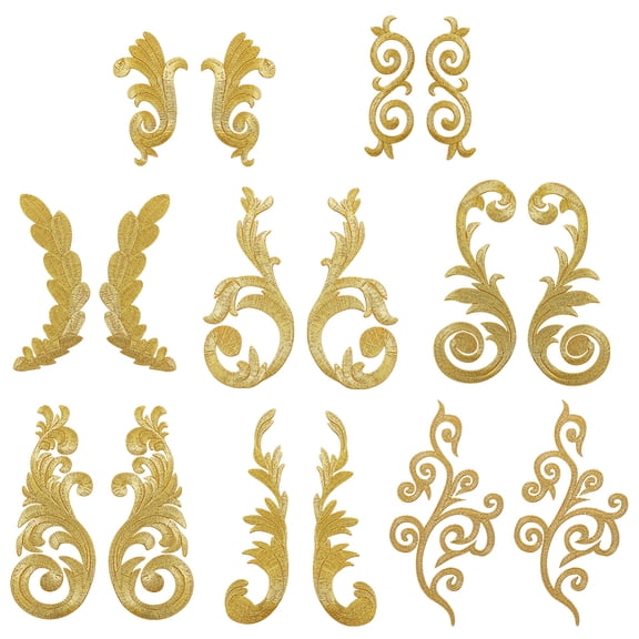 8 Style Polyester Computerized Embroidery Sew on Patches Ethnic Style Metallic Thread Embroidery Appliques Mixed Shapes Gold 88~175x29~90x0.8~1mm