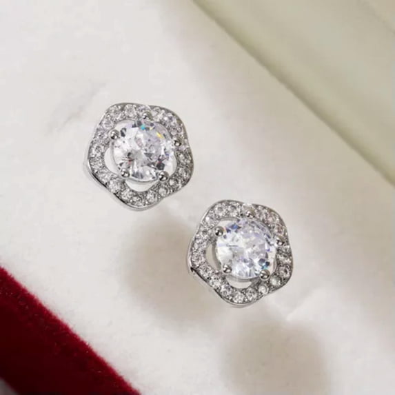 8 Style Stud Earring Round Cut Cubic Zircon Women Jewelry 925 Silver Earring
