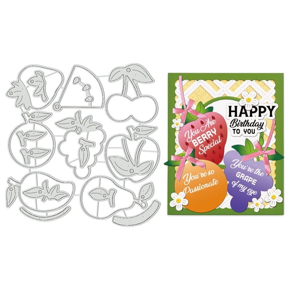 8 Styles 17Pcs Fruits Metal Cutting Dies for Card Making Fruit Theme Die Cuts Cherry Strawberry Embossing Stencils Template