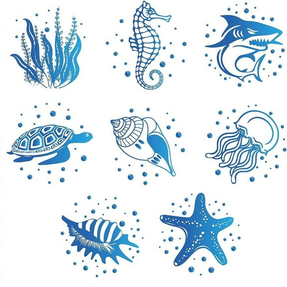8 Styles 6.3" Sea Animal Window Decals Static Sea Turtles Glass Sliding Door Sticker Clings Non Adhesive Vinyl Film Ocean Bedroom Bathroom Decals for Prevent Stop Birds Dogs Pets Strikes