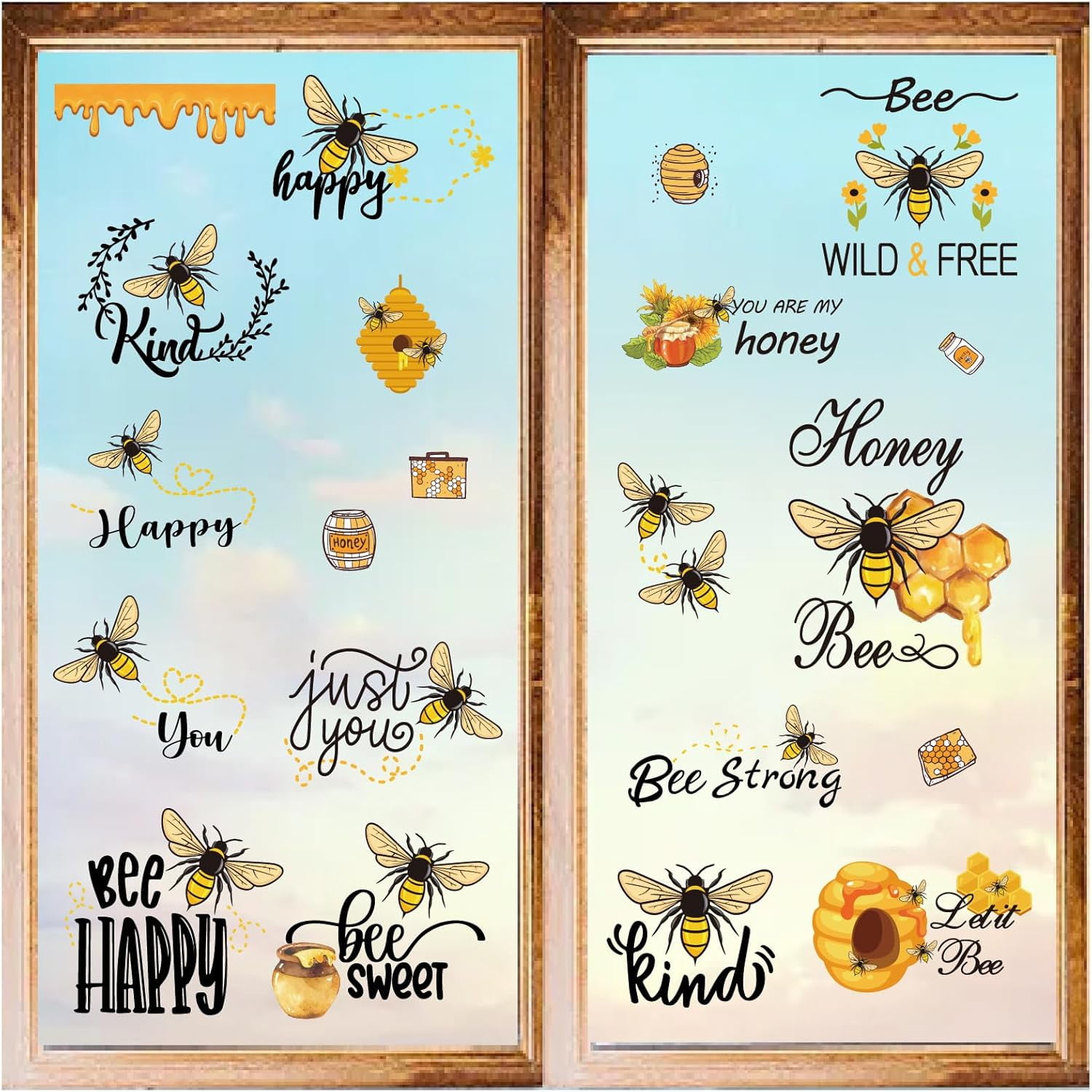 8 Styles Bees Window Stickers Bee Honey Wall Stickers PVC Waterproof ...