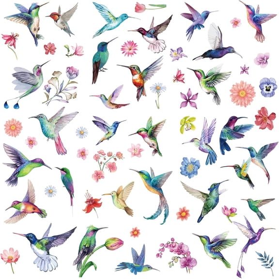 8 Styles Bird Window Stickers Flower Wall Stickers Hummingbird Stickers PVC Waterproof Self Adhesive Wall Decals Removable for Window Decor Clings Housewarming Gift Home Decoration Mixed Color