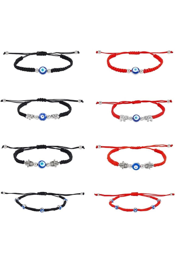 8 Styles Bracelet Hamsa Hand Bracelets Adjustable Knot Lucky Eye Bracelets Black Red Htring Bracelets Pack Bulk Set Blue Eye Woven Bracelets for Women Men