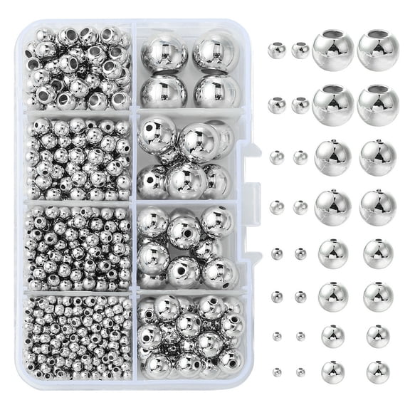 8 Styles CCB Plastic Beads for DIY Jewelry Making Round Platinum 3~14x2.5~12m Hole: 1~7mm