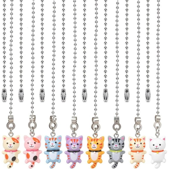8 Styles Cat Ceiling Fan Pull Chain Cord Extension Chain Silver Metal Iron Resin Bead Hanging Ornament for Toilet Lighting Lamp Home Decoration Fans Colorful DIY