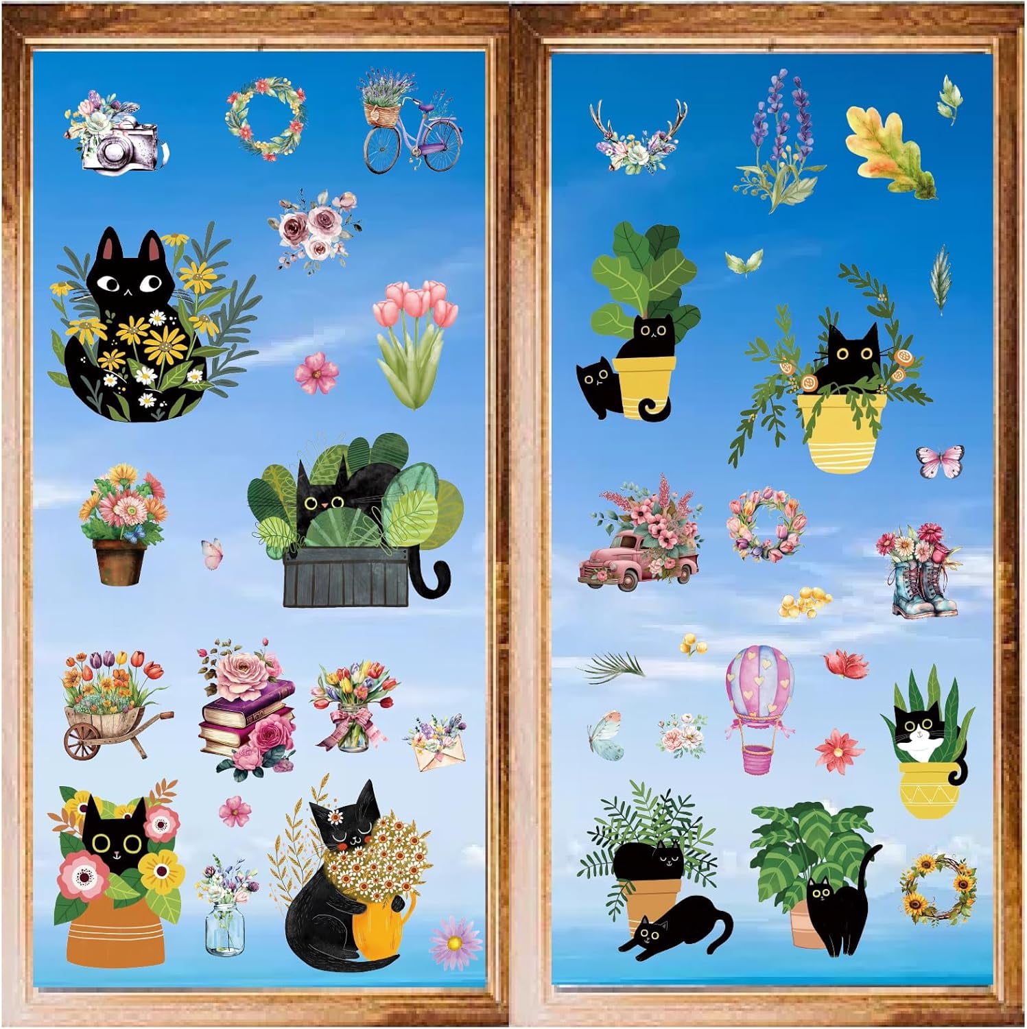 8 Styles Cat Window Clings Pets Spring Wall Stickers Animal PVC Waterproof Self Adhesive Wall Decals Peel and Stick for Home Stairway Decoration Bedroom Living Room Kitchen Showcase