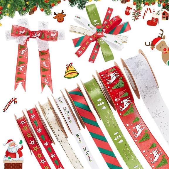 8 Styles Christmas Ribbons 40yards Grosgrain Fabric Ribbon Xmas Wrapping Ribbon Deer Snowflake Silk Ribbon for DIY handcrafting