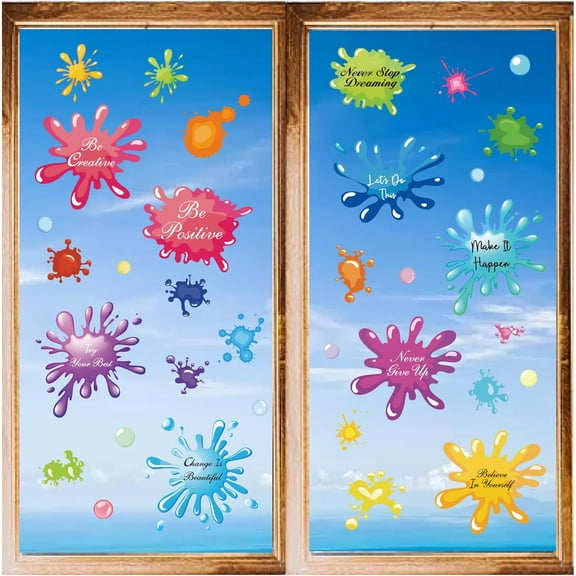 8 Styles Colourful Wall Stickers Paint Splatter PVC Window Stickers Decals Waterproof Self Adhesive Cling Peel and Stick for Home Stairway Decoration Bedroom Living Room Kitchen Showcase Colorful