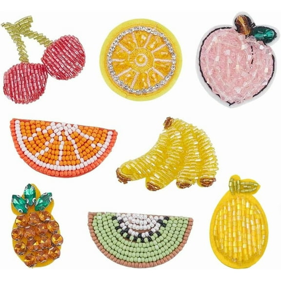 8 Styles Embroidery Fruit Applique Patch Beaded Sequins Iron on Patches Peach Banana Cherry Sequins Orange Watermelon Beaded Patches Sew on Patch for Coat T-Shirt Costume Decor