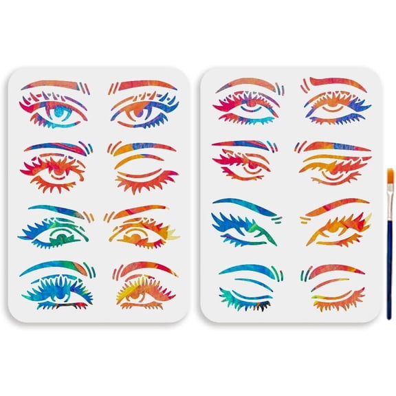 8 Styles Eye Stencils for Painting 11.78.3inch Large Facial Features Stencil with Paint Brush Women Eyebrows Eyelashes Drawing Template on Art Craft Canvas Wall Fabric Rock for DIY