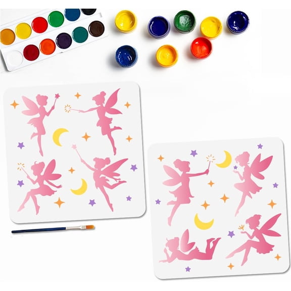 8 Styles Fairy Stencils 11.811.8inch Reusable Star Moon Princess Stencil for Painting Magic Wands Art Craft Templates with Paint Brush for Window Wood Wall Home Gift Decoration