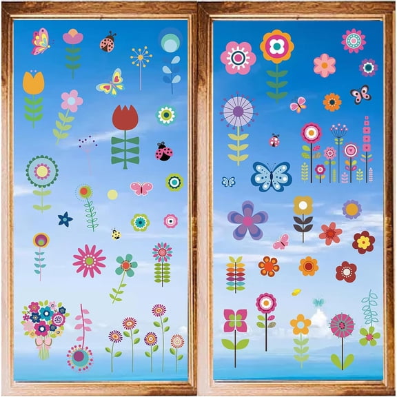 8 Styles Flowers Wall Stickers Floral Butterfly PVC Floral Window Stickers Decals Waterproof Self Adhesive Cling Peel and Stick for DIY Making