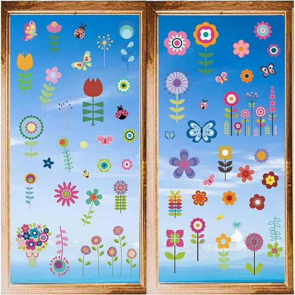 8 Styles Flowers Wall Stickers Floral Butterfly PVC Floral Window Stickers Decals Waterproof Self Adhesive Cling Peel and Stick