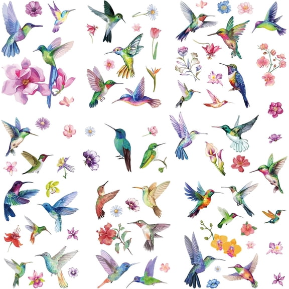 8 Styles Hummingbird Wall Stickers Plant Flower Stickers Bird Window Stickers PVC Waterproof Self Adhesive Wall Decals Removable for Window Decor Clings Housewarming Gift Home Decoration