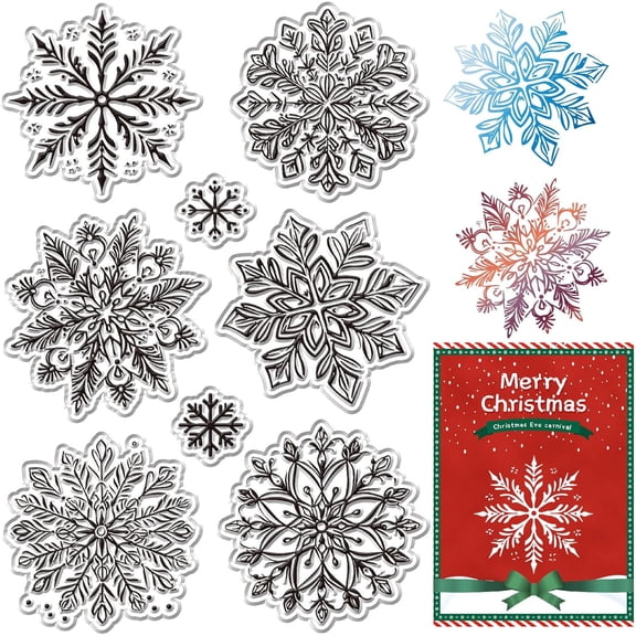 8 Styles Merry Christmas Holiday Xmas Snowflake Clear Silicone Stamp Winter Theme Background Transparent Rubber Stamp Pattern