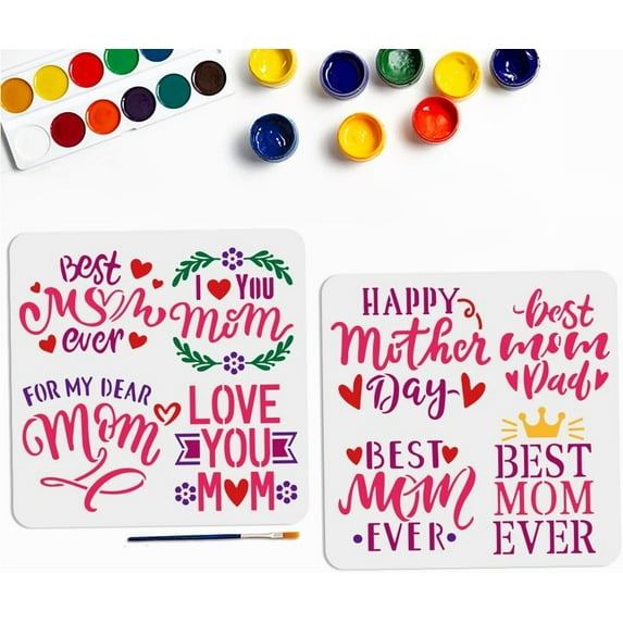8 Styles Mother's Day Stencils 11.8×11.8inch I Love You Mom Dad ...