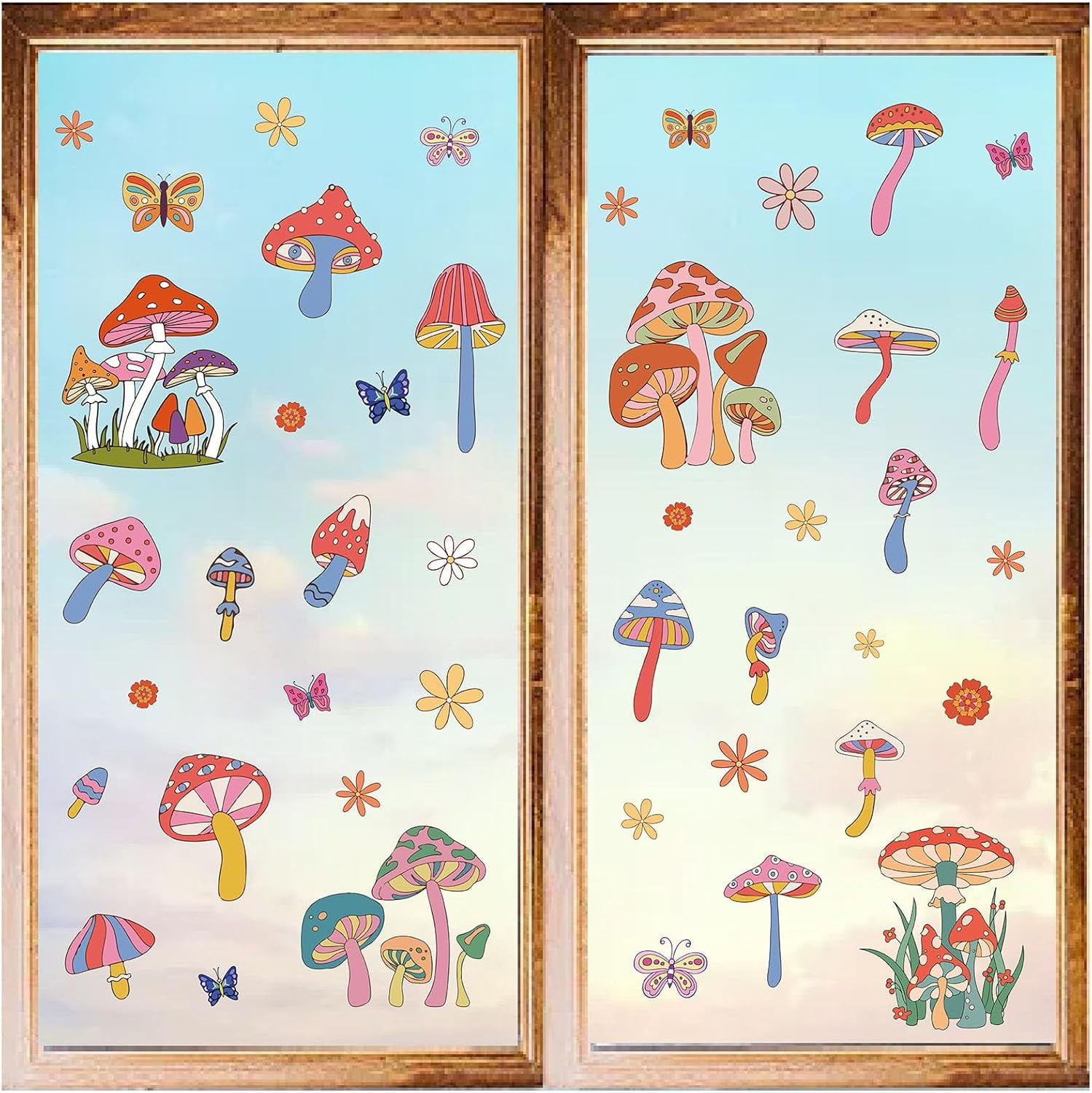 8 Styles Mushroom Wall Stickers Butterfly PVC Window Stickers Decals ...