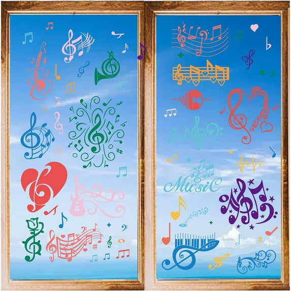 8 Styles Musical Note Wall Stickers PVC Window Stickers Decals Colourful Waterproof Self Adhesive Cling Peel and Stick for Home Stairway Decoration Bedroom Living Room Kitchen Showcase
