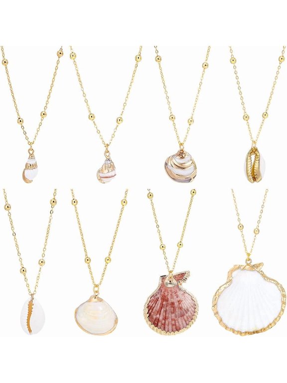 8 Styles Natural Seashell Scallop Conch Pendant Necklace Golden Seashell Adjustable Sea Shell Necklace Ocean-Inspired Handcrafted Necklaces