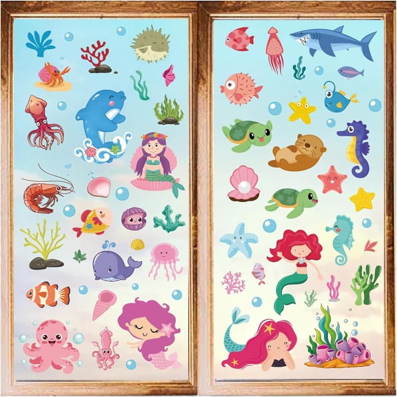 8 Styles Ocean Animal Wall Stickers Marine Creatures Window Cling Decals Cartoon PVC Waterproof Self Adhesive Stickers Peel and Stick
