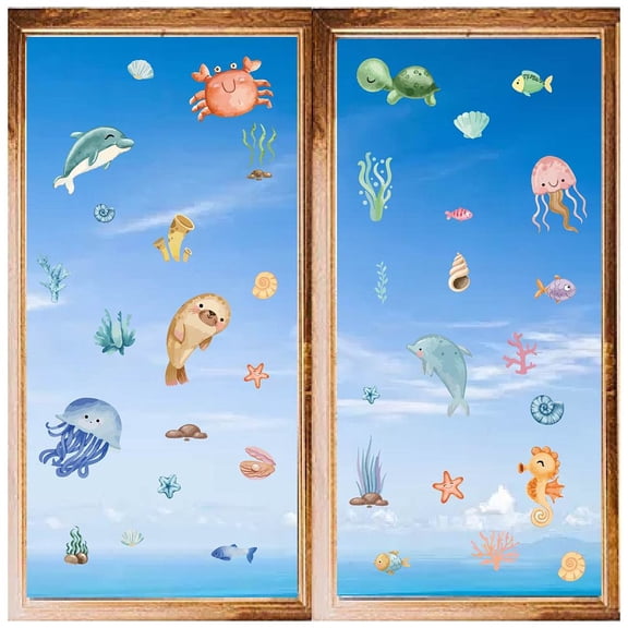 8 Styles Ocean Wall Stickers Sea Animals Turtle Sharks Stickers Window Stickers Decals Waterproof Self Adhesive Wall Cling Home Decoration