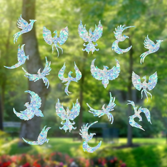 8 Styles Phoenix Anti-Collision Window Clings 33x13 Large Size Glass Alert Decals Rainbow Static Window Cling Prismatic Film Non Adhesive Removable Window Sticker Decals 1set